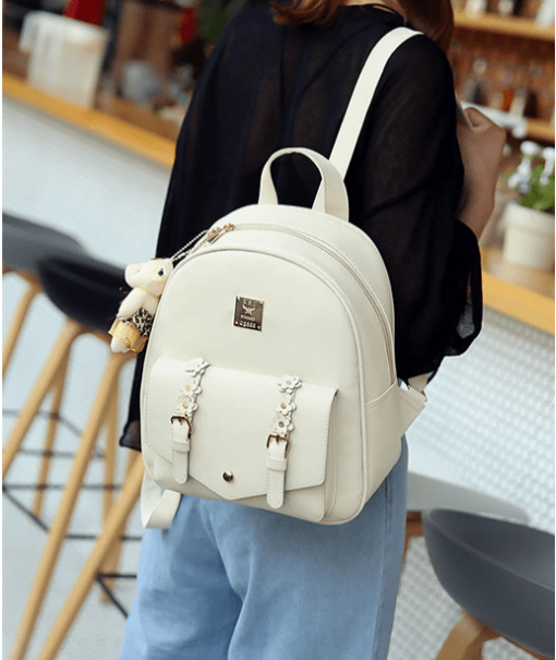 Chic and Stylish Cream Faux Leather Backpacks for Women - Image 6