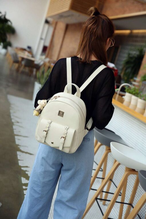 Chic and Stylish Cream Faux Leather Backpacks for Women - Image 7