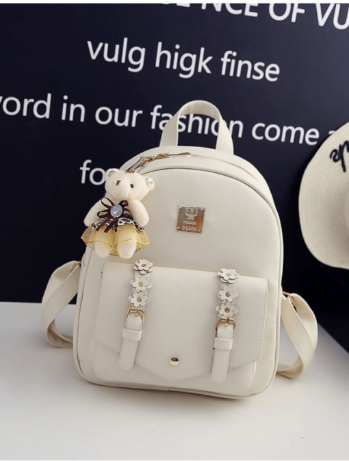 Chic and Stylish Cream Faux Leather Backpacks for Women - Image 8